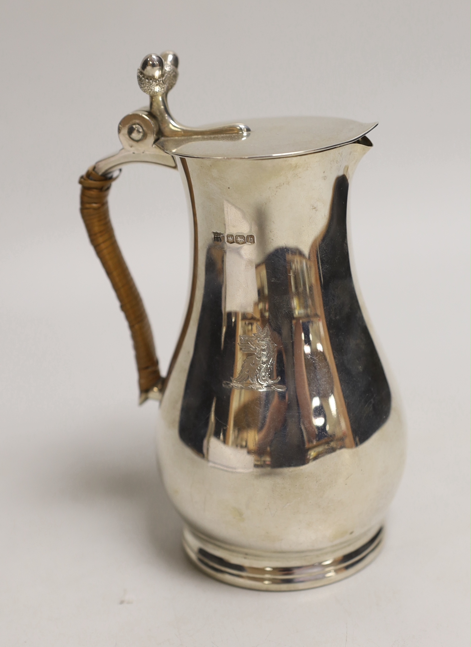 A George V silver hot water pot, Thomas Bradbury & Sons, Sheffield, 1919, 17.5cm, gross weight 15.7oz.